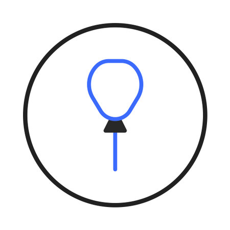 Simple and clean vector image of a blue balloon icon inside a black circle. Perfect as a design element, a symbol for festive occasions, or as part of a larger celebration graphic. Modern andのイラスト素材