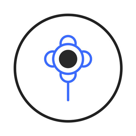 An eye-catching visual presents a simplified yet refined depiction of a flower-like symbol enclosed within a prominent circular border offering artistic elegance. This graphic highlights a modernのイラスト素材