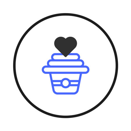 A minimalist stylized icon featuring a confection topped with a heart, symbolizing a sweet treat or...