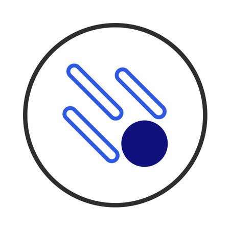 A stylized icon featuring a circular frame enclosing abstract representation of a celestial body,...