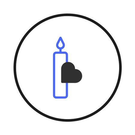 This illustration presents a stylized candle with a heart shape, embodying themes of love, remembrance, and hope. The design features clean lines and a minimalist aesthetic, creating a visuallyのイラスト素材
