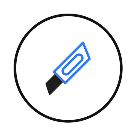A minimalist design featuring a cutter tool in a circle symbolizes precision and craft. The clean graphic is ideal for illustrating projects related to design, DIY, construction or office relatedのイラスト素材