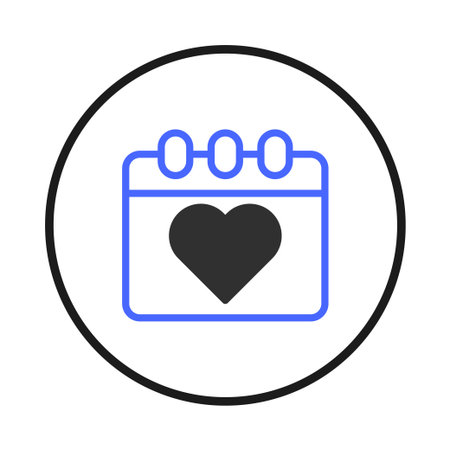 Simple and modern calendar icon featuring a heart shape. Represents important dates, special occasions such as valentines, wedding, engagements and love. Perfectly suited for digital interfaces,のイラスト素材