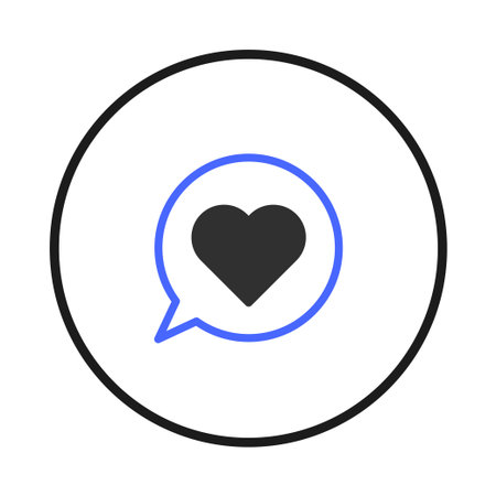 A simple graphic showcasing a heart symbol within a speech bubble, representing love, communication, and connection. The minimal design with blue and black elements suggests a modern digitalのイラスト素材