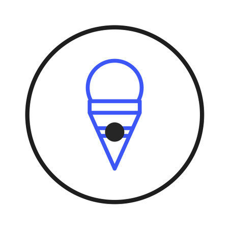 A minimal illustration of an ice cream cone inside a circular frame. The design features clean lines and a bright color palette, making it ideal for branding purposes related to food, desserts, orのイラスト素材