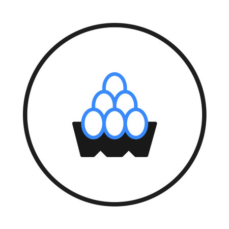 A clean and simple vector illustration showcases a stack of eggs arranged neatly in a carton. The minimalist design uses blue and black outlines to highlight the shape and form of the eggs against aのイラスト素材