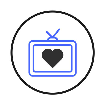 An emblem showcasing a vintage television design with a heart symbol displayed on its screen,...