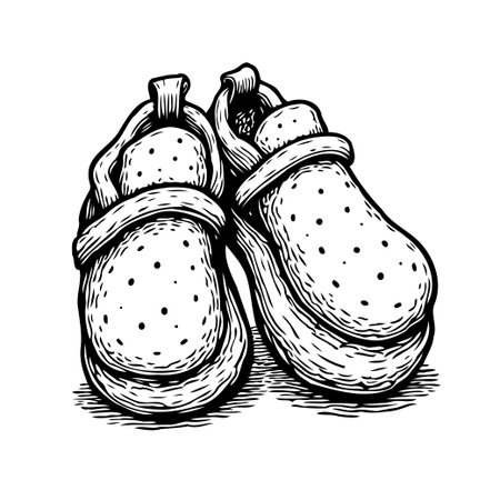 Detailed monochrome sketch showcasing a pair of casual clogs, embodying comfort and simplicity through graphic illustration. Ideal for emphasizing personal style and footwear fashion, and perfectのイラスト素材
