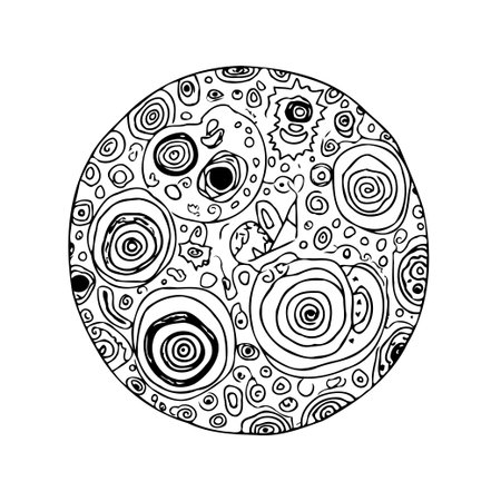 A captivating abstract design showcasing a circular composition adorned with intricate swirling patterns. This artwork creates a visually mesmerizing and unique artistic drawing. Perfect for addingのイラスト素材