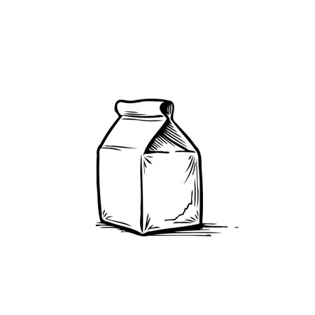 A meticulously crafted monochrome depiction of a carton, rendered with precision and attention to detail. Its simple yet evocative design captures the essence of refreshment and wholesome goodness,のイラスト素材