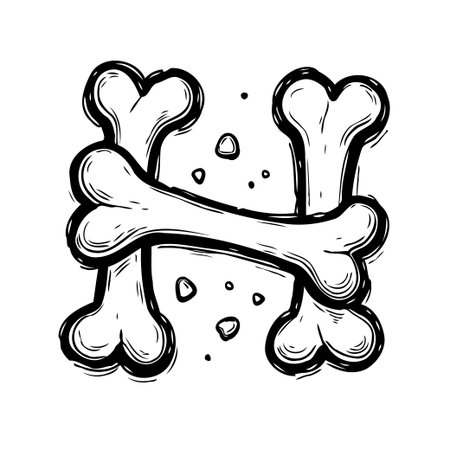 A stylized illustration featuring letter 'H' design which is constructed of bones and small dots, this monochrome graphic could represent various themes from anatomy and education to Halloween andのイラスト素材