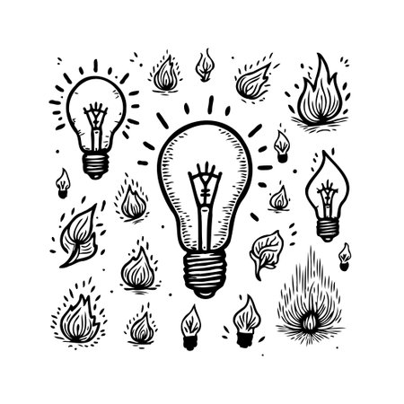 A captivating composition juxtaposing glowing lightbulbs with flickering flames, symbolizing the...
