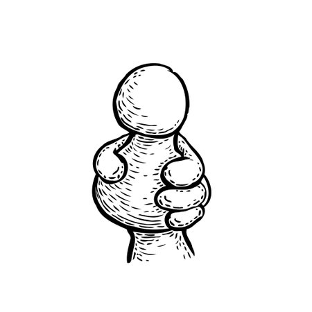 A handcrafted puppet depiction showcasing artistic charm and evocative design, highlighting expressive simplicity within a black outline drawing illustration. Evokes feelings of whimsical creativityのイラスト素材