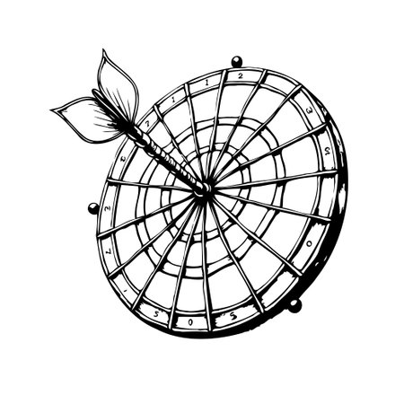 A hand-drawn illustration of a dartboard with an arrow striking near the bullseye. This evokes concepts of focus, strategy, and aiming for success, perfect for conveying precision targeting andのイラスト素材