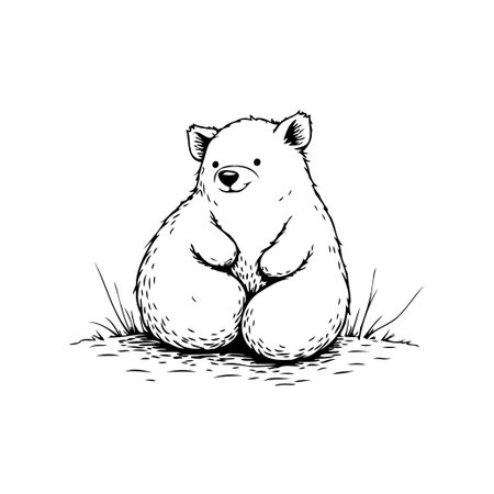 A delightful illustration of a bear cub, rendered in a simple and engaging hand-drawn style. The design is minimalistic, evoking innocence and charm through clean lines and soft shading, making itのイラスト素材