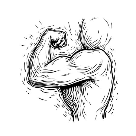 A meticulously detailed illustration of an arm muscle, symbolizing physical strength and fitness. This artwork captures the essence of bodybuilding and showcases the power and sculpted physiqueのイラスト素材
