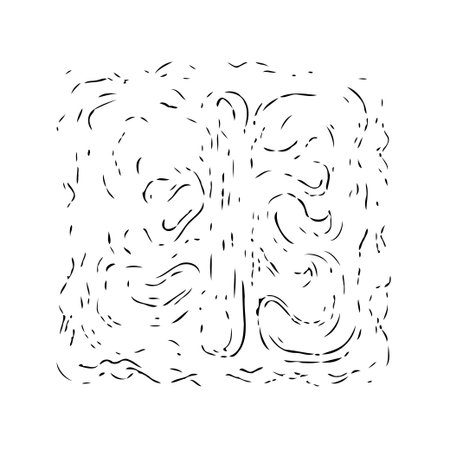 A minimalistic abstract drawing of a stylized tree root system formed by swirling black lines on a white backdrop. This conceptual artwork captures an elegant movement and organic pattern showcasingのイラスト素材