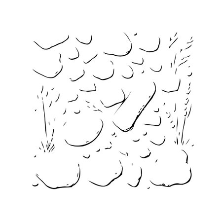 Monochrome vector illustration showcasing a collection of hand drawn rounded stones and plant life. Perfect as a simple background, decorative element, or surface design for a variety of projects,のイラスト素材