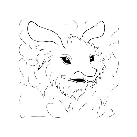 The intricate contour sketch presents a fantastical furry creature, a whimsical character design rendered with expressive lines. Its unique charm, capturing a blend of strange and delightfulのイラスト素材