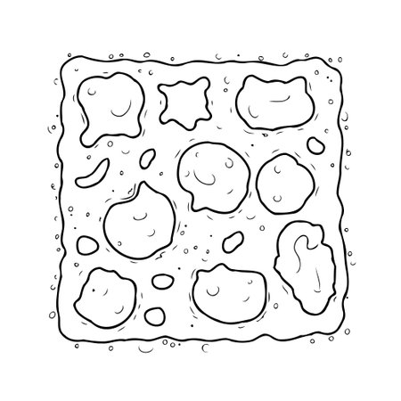 An artistic doodle illustration with various blob shapes arranged in a square format. The monochromatic drawing provides a whimsical and cheerful aesthetic. The pattern creates an artistic designのイラスト素材