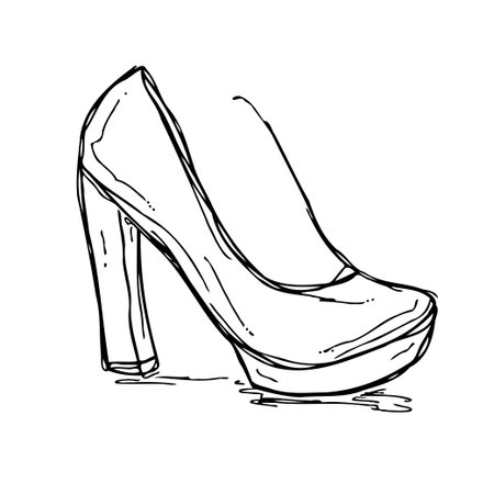 An artistic representation of a stylish high heel shoe. A single shoe illustration with clear lines capturing the essence of fashion and elegance. Perfect to use in creative projects that representのイラスト素材