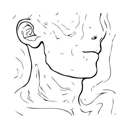 An artistic minimalist line drawing portrays a human face in profile. The simplicity and abstraction emphasize contour and expression, evoking a sense of introspection and contemplation. Theのイラスト素材