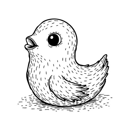 A cute, hand-drawn illustration of a baby chick, radiating innocence and charm. Its fluffy texture and simple lines evoke a feeling of springtime and new beginnings. A versatile graphic for variousのイラスト素材