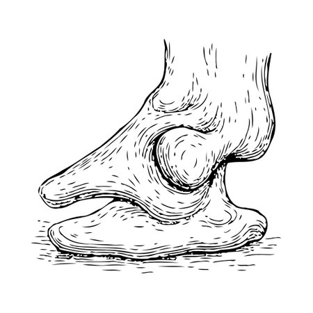 Detailed hand-drawn illustration of an equine leg and hoof emphasizing anatomical accuracy. The monochrome drawing showcases the structure of the bone and hoof creating a realistic depiction.のイラスト素材