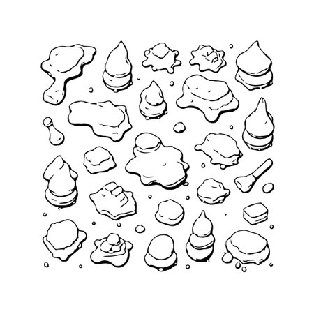 This artistic vector showcases a collection of hand drawn melted ice cream illustrations in various shapes and forms. The playful and simple design offers a creative touch, perfect for adding aのイラスト素材