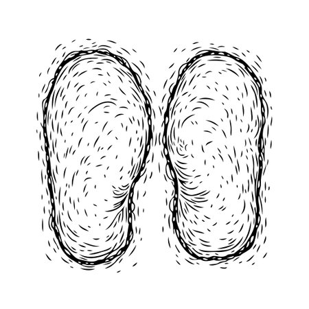 A stylized, monochrome depiction of footwear impressions. The image features a textured pattern, suggesting a unique walking surface. This design could be used as a creative element for variousのイラスト素材