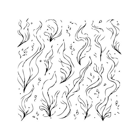 A captivating abstract illustration features a fluid organic pattern, seamlessly merging botanical elements and floral concepts, rendered in a minimalist hand sketched style. The artwork highlightsのイラスト素材