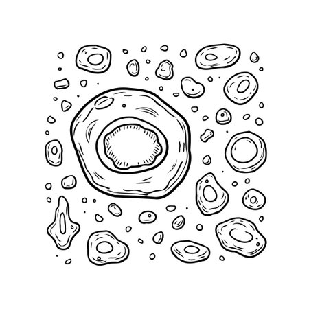 This abstract black and white illustration depicts microscopic organic structures. Perfect for scientific presentations, educational materials, or artistic projects that require a unique andのイラスト素材