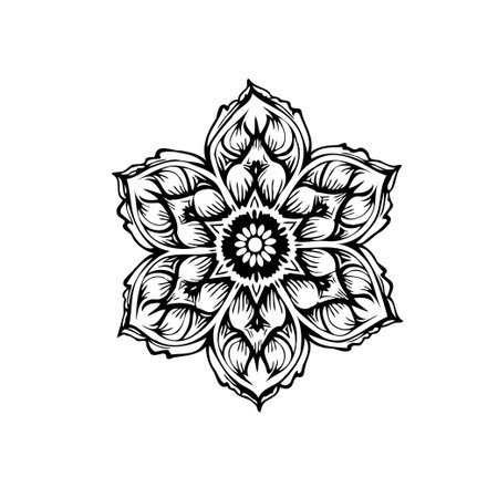 Elaborate floral drawing featuring an intricately detailed central pattern radiating outward with symmetrical precision. The design blends naturalistic leaf shapes with decorative scrolls, creatingのイラスト素材