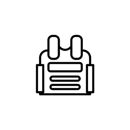 This minimalist outline illustrates a protective vest. This safety garment is essential for professionals in security and hazardous environments, offering crucial defense and symbolizingのイラスト素材
