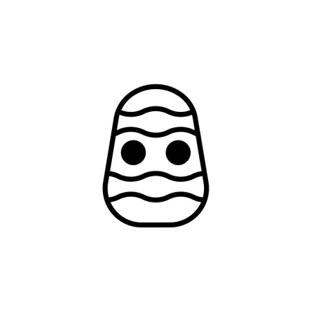 A minimalist graphic depicts a stylized egg shape adorned with horizontal wavy lines and two solid circular spots, suggesting a simple yet modern artistic representation with potential decorativeのイラスト素材