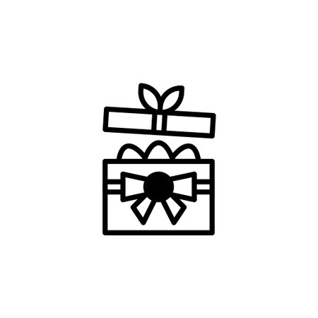 A simple yet captivating linear illustration showcasing a present box adorned with a ribbon and bow, signifying the joy of giving and receiving. Evokes the delight of surprise and the anticipationのイラスト素材