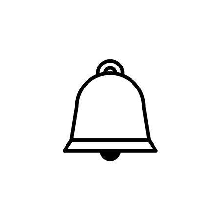Clean and simple vector illustration of a notification bell icon in outline style. Perfect for user interface design, web applications, or any digital platform needing a clear and conciseのイラスト素材