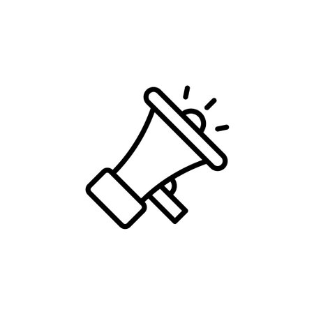A clean and simple line drawing showcases a megaphone icon symbolizing announcements, broadcasts, and communication. Perfect for adding a touch of minimalist design to any project needing to amplifyのイラスト素材