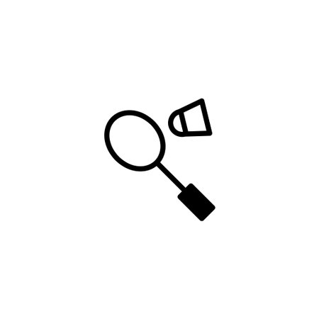 A minimalist vector illustration featuring badminton equipment. The design showcases a racket and shuttlecock in a simple, clean outline style. Perfect for representing sports, recreation, exercise,のイラスト素材
