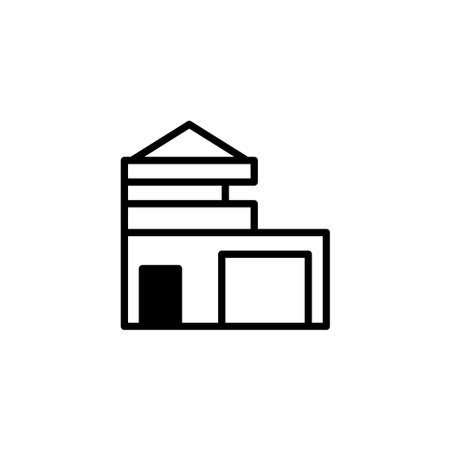 A minimalist line art illustration depicts a contemporary house, emphasizing its modern architectural form. The bold outlines capture the essence of a residential building, providing a clear andのイラスト素材