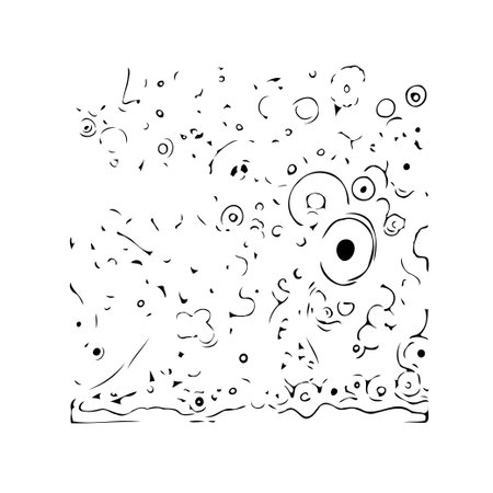 A captivating monochrome illustration evokes a sense of cosmic wonder through its abstract composition. This captivating artwork with delicate stellar speckles and floating celestial orbs, deliversのイラスト素材