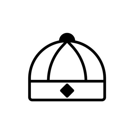 A minimal vector illustration shows a traditional cap, perfect for symbolic representations of cultural events, fashion accessories or themed designs. Its simple outline captures the essence ofのイラスト素材