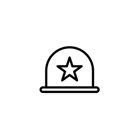 A clean and minimalistic monochrome line drawing showcases a rounded symbol with a prominent star at its center, conveying themes of authority, security, and service on an isolated backdrop creatingのイラスト素材