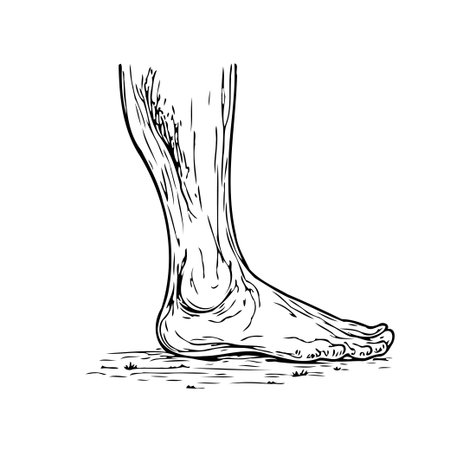An elegant and precise rendering of a human foot and lower leg segment emphasizing anatomical correctness and artistic linear work. Depicting a detailed study of the human body structure for medicalのイラスト素材
