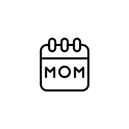 Minimalist line art of a calendar highlighting 'MOM,' symbolizing a special day dedicated to mothers. This elegant graphic represents love, appreciation, and the importance of celebrating maternalのイラスト素材