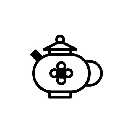 A clean and elegant teapot illustration, highlighted by a delicate floral motif at its center. The design employs a minimalist approach, making it versatile for use in branding, web design, or printのイラスト素材