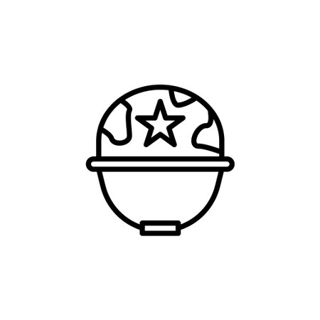 A clean vector illustration symbolizing military service and remembrance featuring a distinct helmet with a star. The design highlights valor, peace, honor, and sacrifice, remembering the courageousのイラスト素材