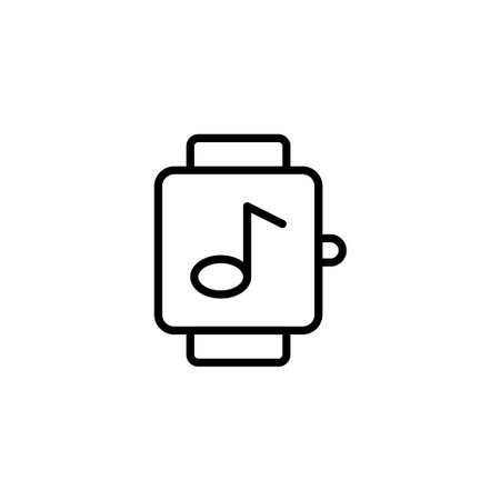 A modern smartwatch displaying a musical notification icon, symbolizing connectivity and mobile entertainment. This minimalist illustration represents the fusion of technology and lifestyle,のイラスト素材