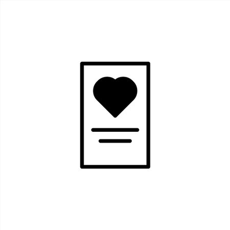 A simple yet powerful graphic features a black heart centered on a rectangular card, conveying themes of love, affection, or invitation. The minimalist design is suitable for various creativeのイラスト素材