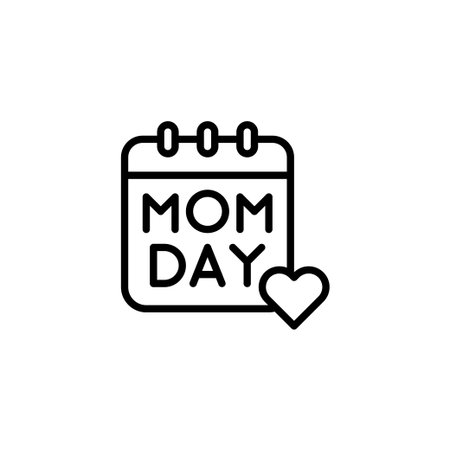 A minimalist line art illustration depicts a calendar marked with 'MOM DAY' alongside a heart symbol, representing love and appreciation for mothers. The simple yet elegant design evokes sentimentsのイラスト素材